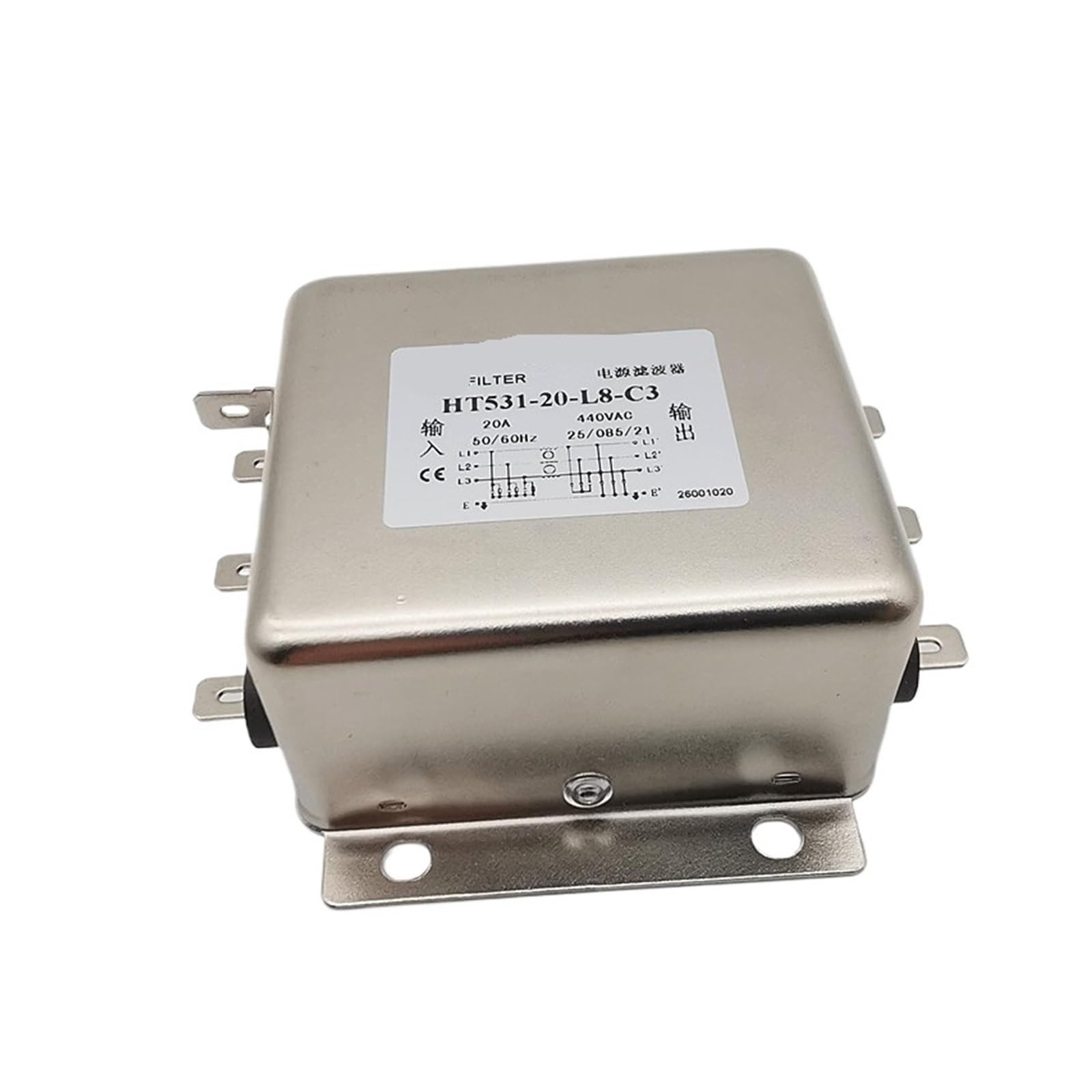 Filtre de puissance triphasé 20A HT531 atténuateur bruit secteur