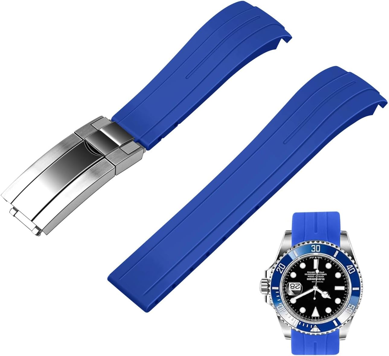 Juntan 18mm 20mm 21mm 22mm Curved End Rubber Watch Band, Tapered Silicone Curved Replacement Watch Strap for Men Women with Classic Diving Buckle
