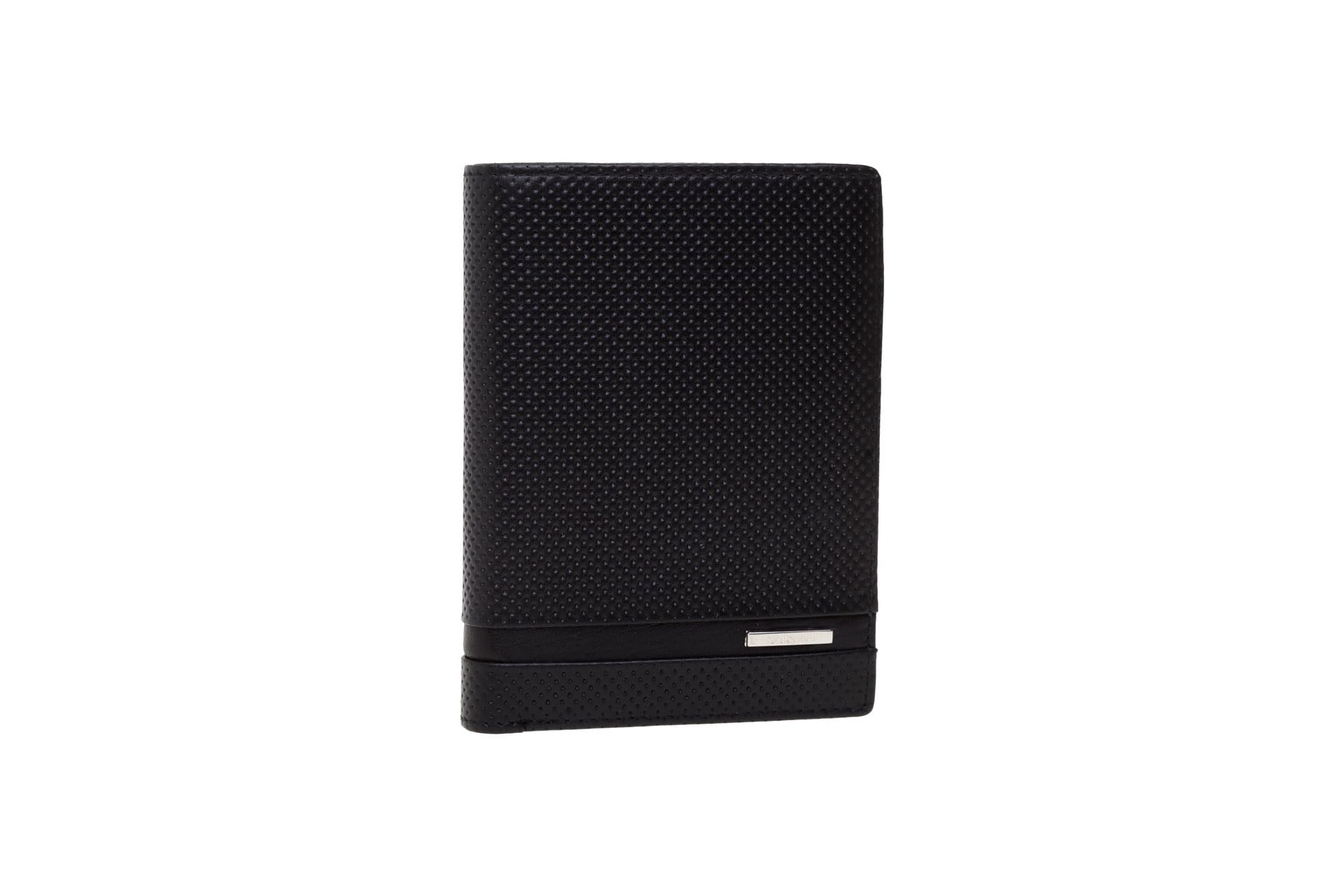 Valentini Portfel Męski - 13 Przegródek na Karty i Dokumenty - Ochrona RFID - Skóra Naturalna - 9,5 x 12,5 cm Czarny Perforated
