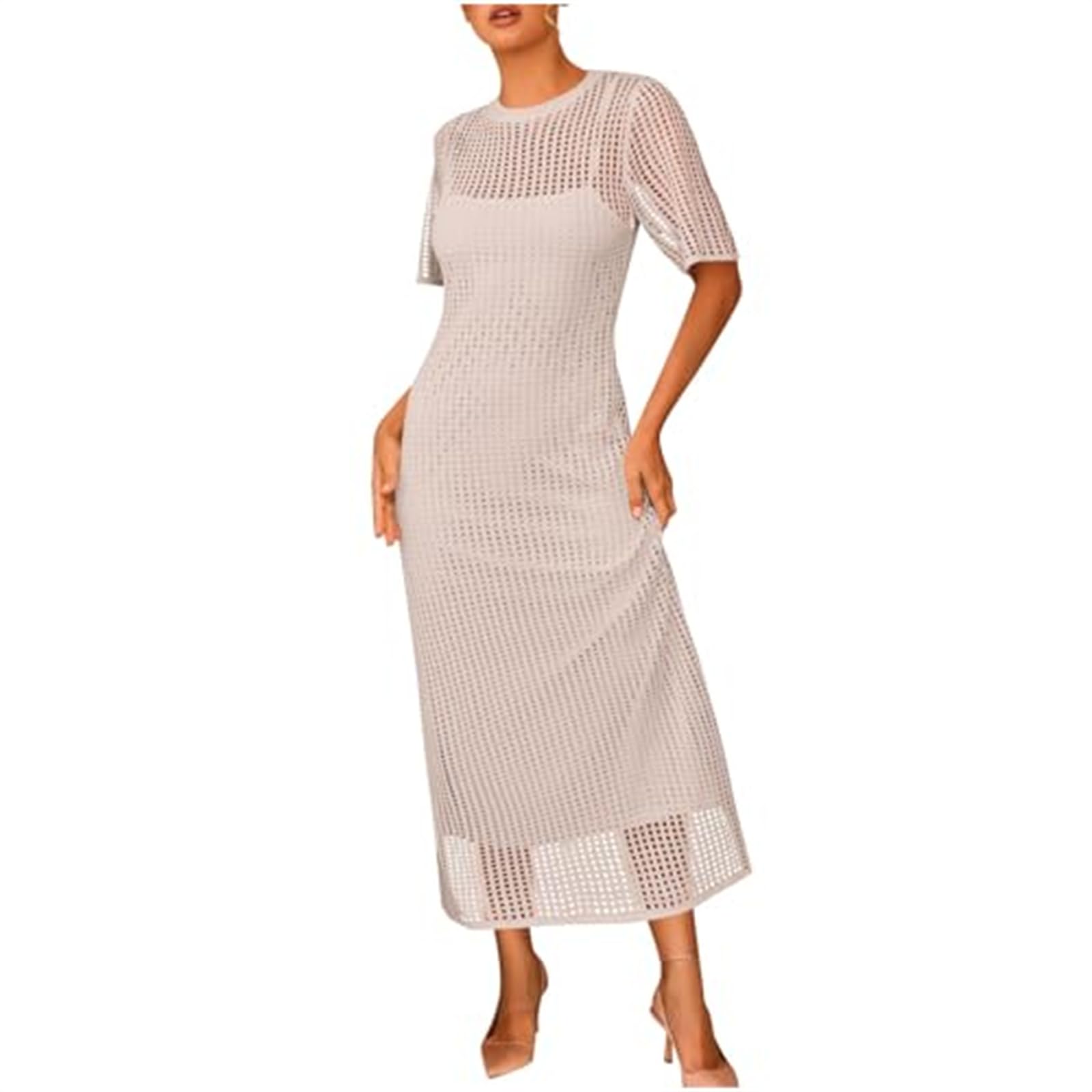 Vestido largo de ganchillo calado de dos capas con ropa interior incluida 8
