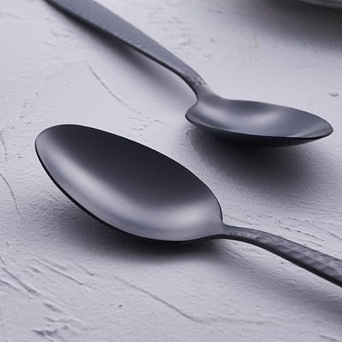 Miniatura 5 de FULLYWARE - Juego de 6 cucharas de cena negras de acero inoxidable de 8 pulgadas, acabado satinado, color negro