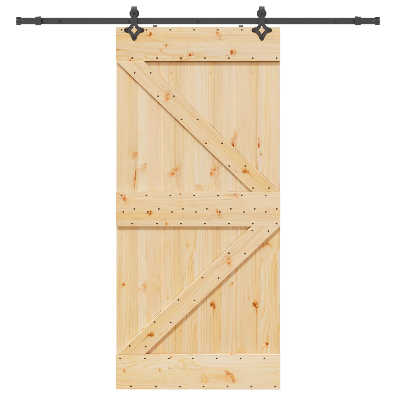 Porta scorrevole Narvik in legno di pino massiccio e acciaio verniciato a polvere, 100 x 210 cm, con binario scorrevole nero, salvaspazio per interni, ideale come divisorio e porta della