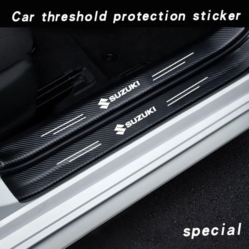 4 szt. naklejek na progi drzwi samochodowych dla Suzuki S-Cross SX4 Swift Jimny Alto Grand Vitara Ignis Samurai, naklejki ochronne na progach samochodowych z włókna węglowego (białe)