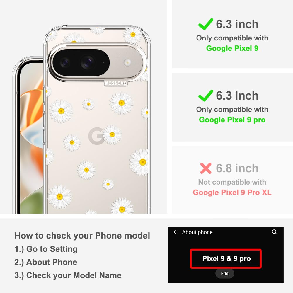 MOSNOVO Case for Google Pixel 10 & Pixel 10 Pro, [Buffertech 6.6ft Military-Grade Drop Protection] [Anti Peel Off Tech] Clear TPU Bumper Phone Case Cover Design - Cute Cherry — view 610