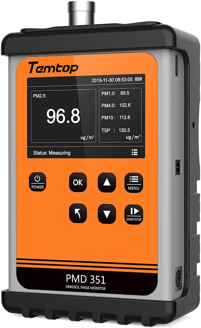 Temtop PMD 351 Professional PM2.5 Air Quality Monitor Aerosol Mass Monitor Professional Laser Particulate Sensor for PM1.0 / PM2.5 / PM4.0 / PM10 / TSP