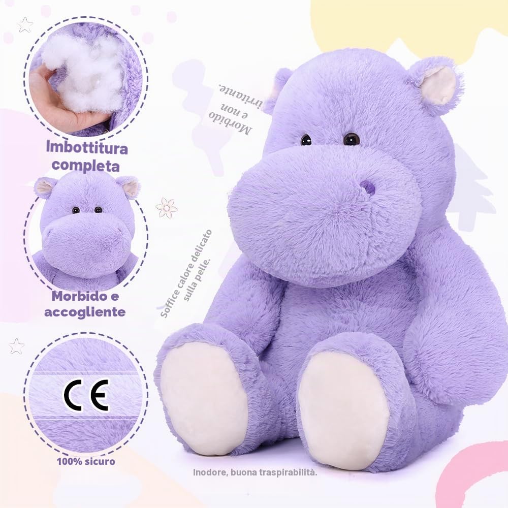 MorisMos Ippopotamo Peluche Gigante 90 cm, Viola Kawaii Hippo di Peluche Grande Morbido Coccoloso, Carini Regalo Natale per Lei Bambini Ragazze Ragazzi Donna Mamma Compleanno San Valentino