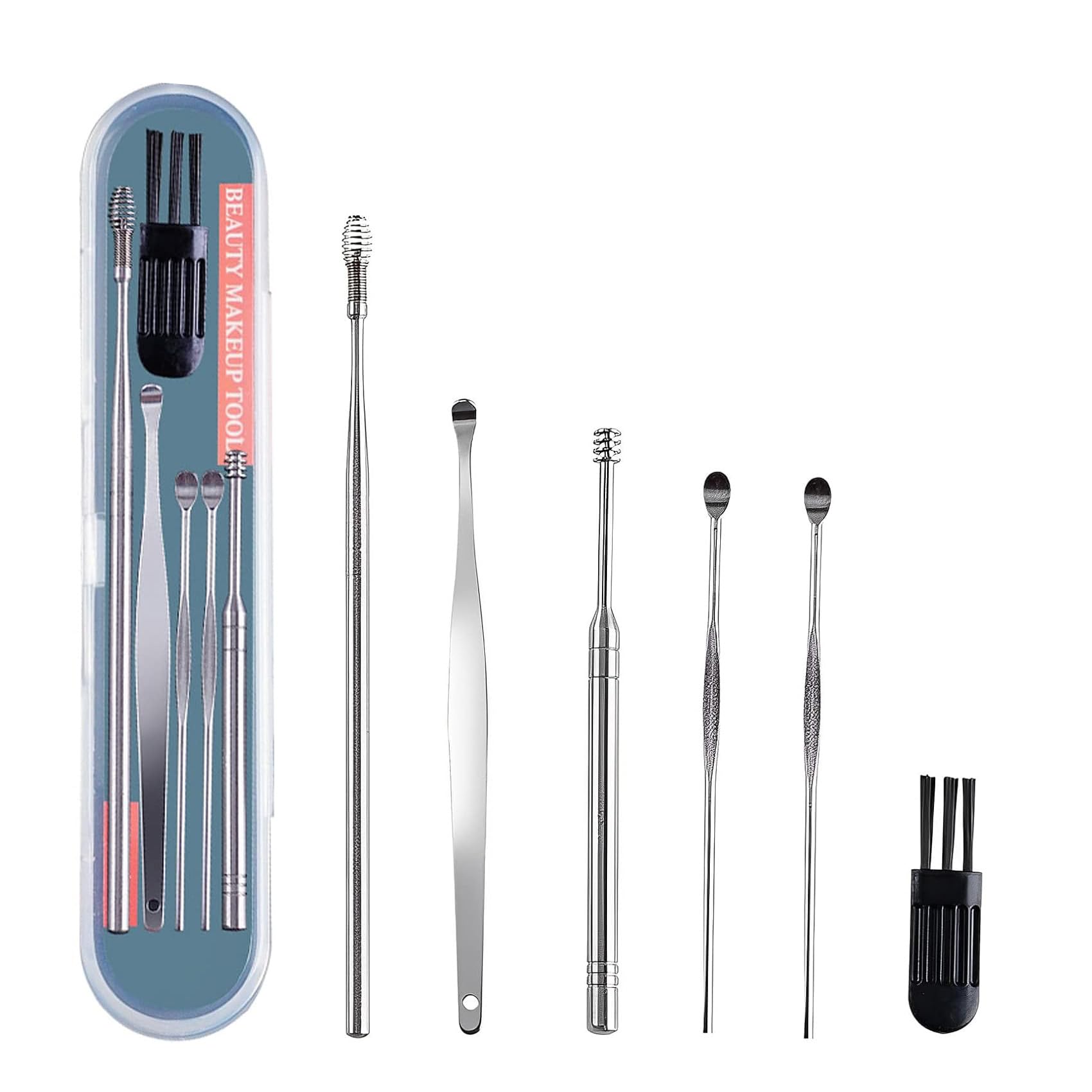 Pulisci Orecchie, 6 Pezzi Kit Pulizia Orecchio, Strumenti per Pulizia dell’Orecchio in Acciaio Inox, Pulisci Orecchie Cerume