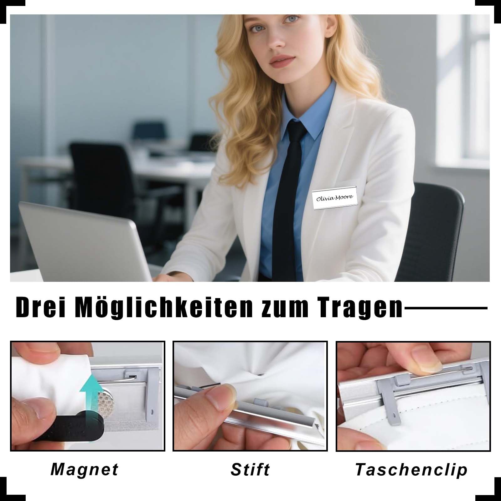 Porta Nomi con Magneti 20 Pezzi Targhette Nome Alluminio 72x31 mm Badge Magnetici per Abiti Lavoro Fiere