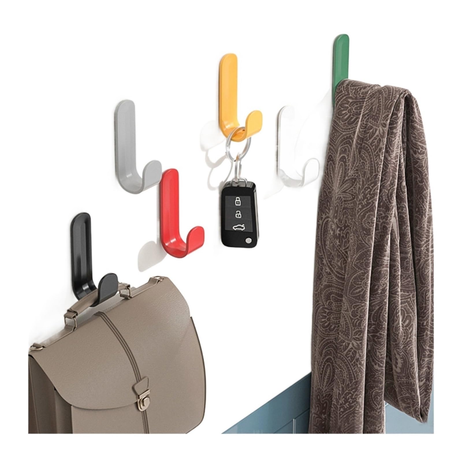 6 Ganchos Autoadhesivos Fuertes Para Toallas Y Más - ABS, Colores Surtidos, Ideal Para Baño Y Cocina