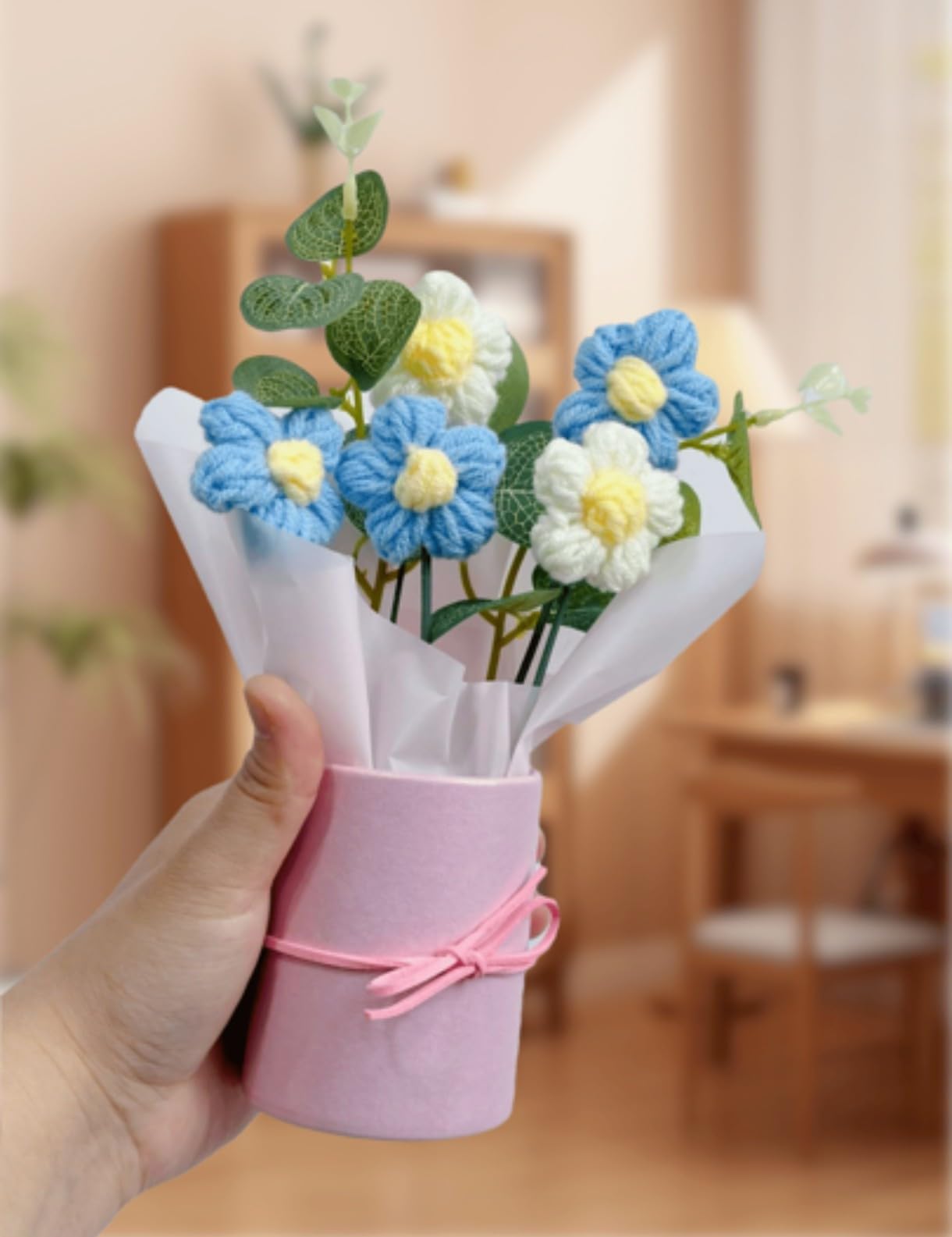 VRB Dec 1pcs Artificial Crochet Flower Bouquet/Artificial Flowers Bunch/Crochet flowers bouquet/Crochet flowers/Flowers Bouquet Gift for Girls Home Decor,gifting,etc. (Design 5)