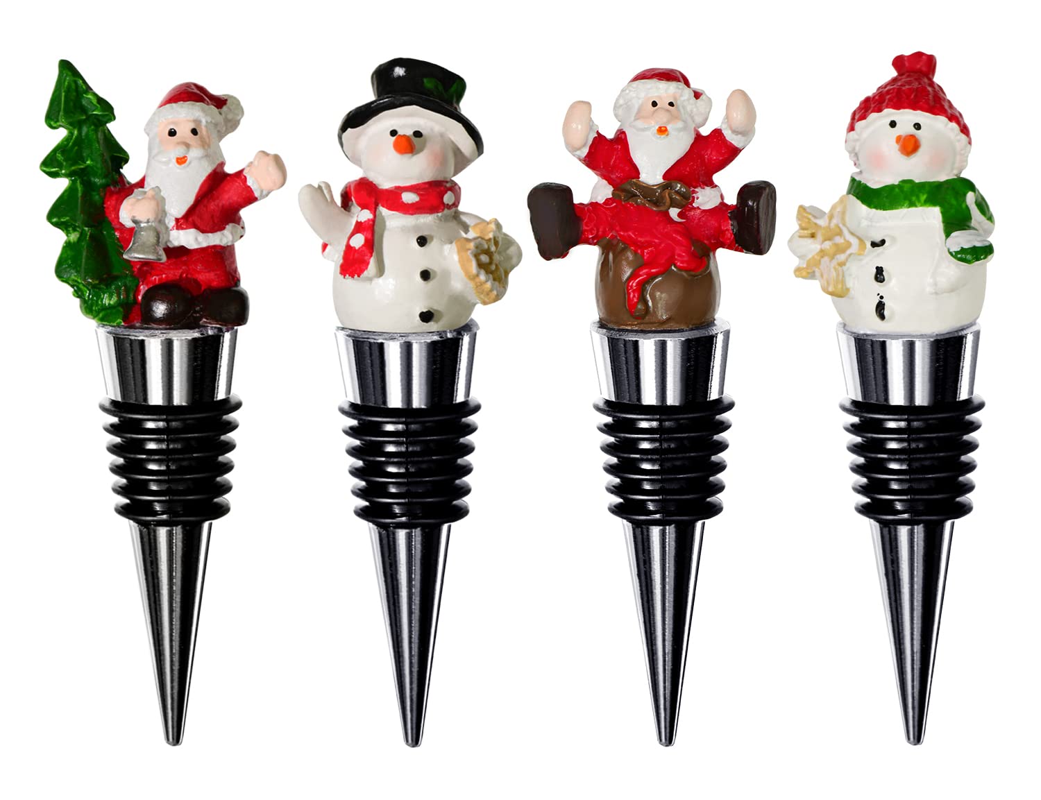 Christmas Wine Stopper Set of 4, Silicone Bottom Cute Decor, Santa Shapes Leakproof Xmas Gift for Liquor Bottles, Bar/Kitchen/Home Accessories (2 Santa 2 Snowman)-image-40