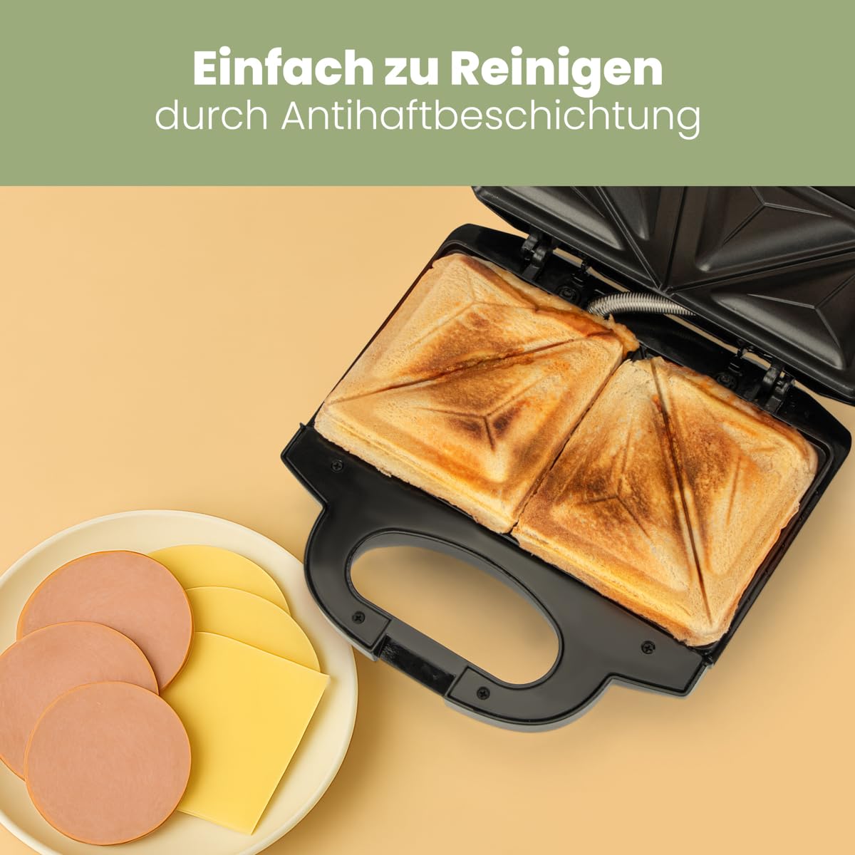 Clatronic ST 3778 Sandwichmaker I elektrischer Sandwichtoaster I Sandwich-Maker mit dreieckigen Sandwichplatten antihaftbeschichtet I automatischer Temperaturregler I 750 Watt I Schwarz/Edelstahl