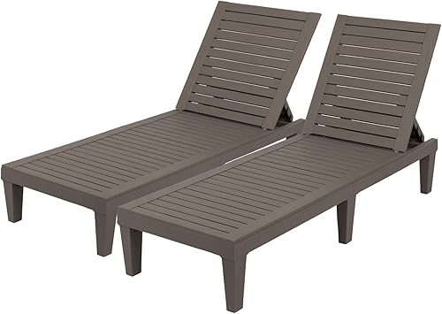 VINGLI Juego de 2 Sillas Tumbonas para Exteriores, Sillas de Descanso Exterior Impermeables con Respaldo Ajustable de 5 Niveles, Tumbonas de Patio