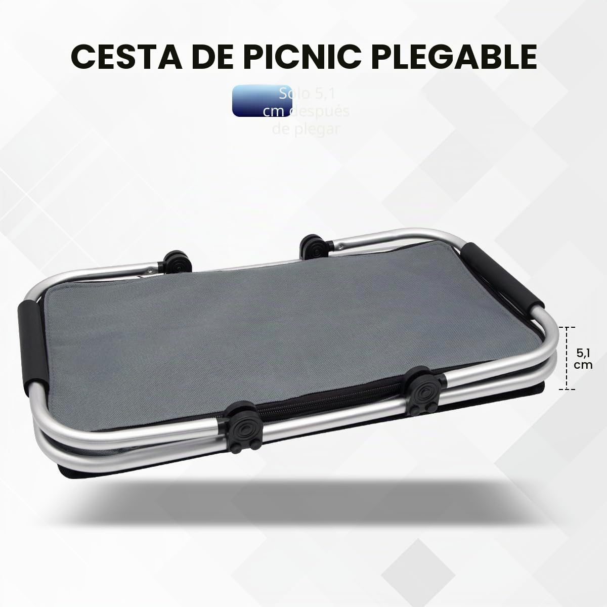 Cesta de Picnic Grande Portátil Plegable Impermeable, Bolsa Térmica con Marco de Aluminio, Oxford Cesta Resistente para Camping y Picnic (Gris)