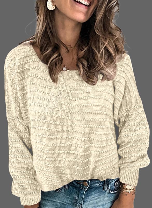 Image of Dokotoo Womens Ribbed Knit Textured Drop Shoulder Long Sleeve Crew Neck Pullover Sweaters
