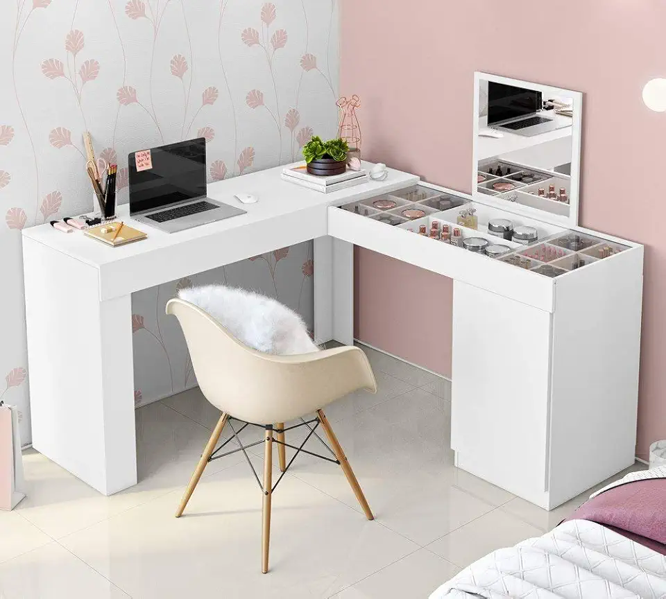 Escrivaninha com Penteadeira De Canto Star Branca