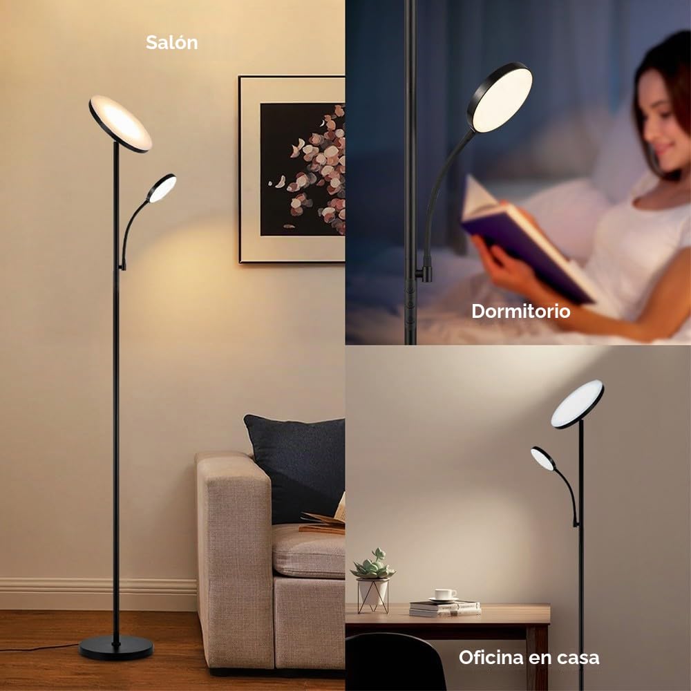 wonderlamp Lámpara de pie LED Niela CCT Dim (30+6W). Luz regulable, control táctil.