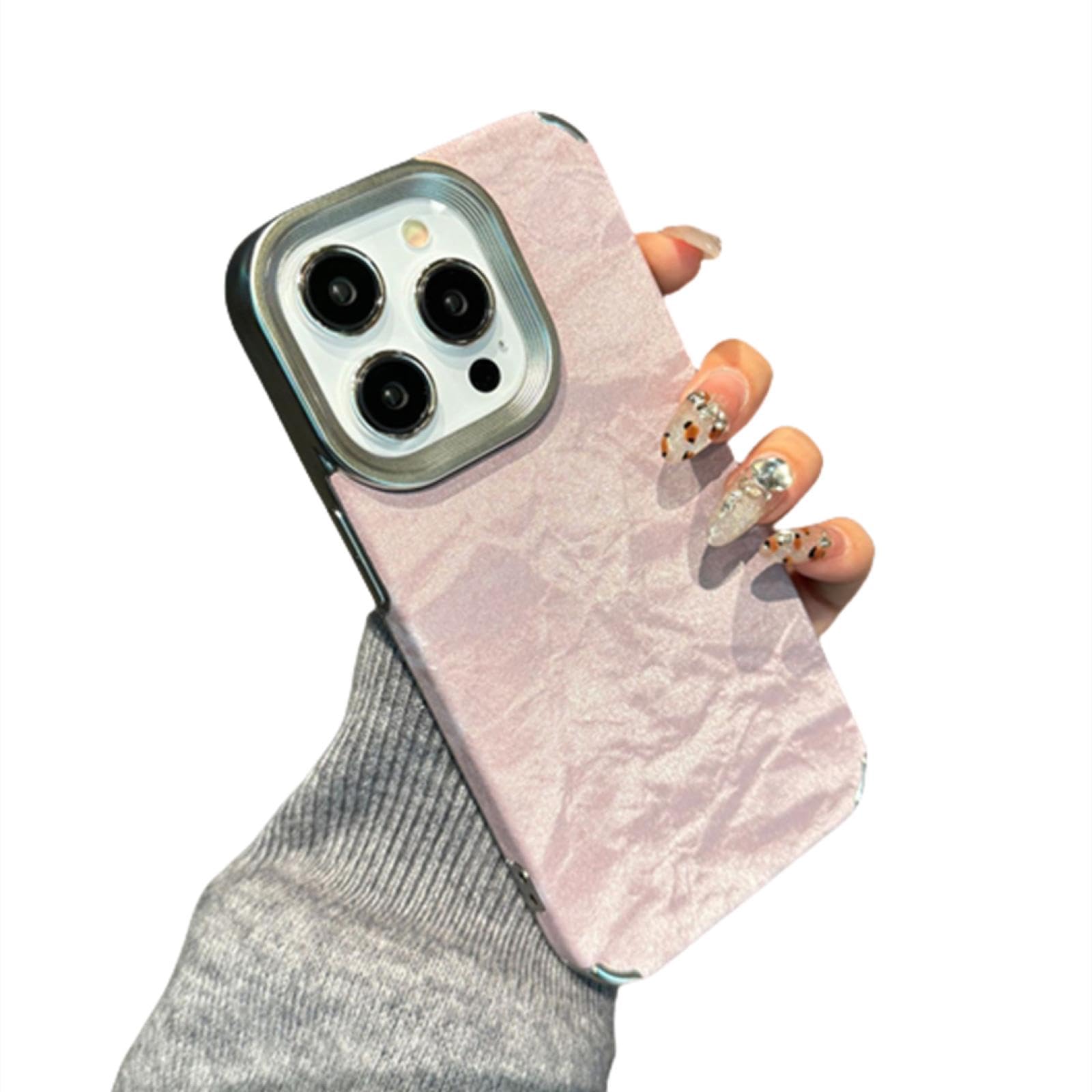 Cadre de luxe iPhone 14 Pro anti-traces texture Cortex Snow Mountain rose foncé - 7