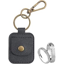 CRASPIRE Black Leather Ring Holder Keychain Portable Rings Storage Pouchs | Travel Holders Jewelry Key Chain Mini Coin Pouch for Gym Wedding Engagement Earrings Necklace Guitar Picks Gift Women Men