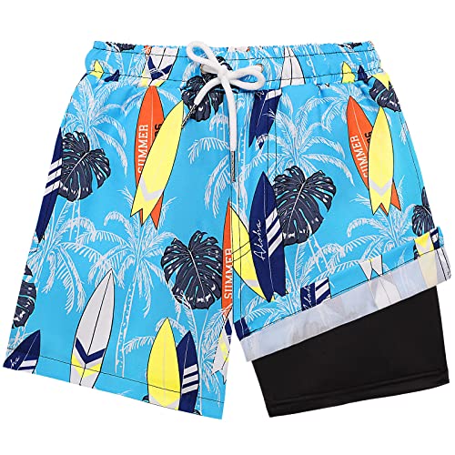 Boys Swim Trunks Bathing Suit Swim Shorts with Boxer Brief Liner Quick Dry Beach Swimsuit Compression
