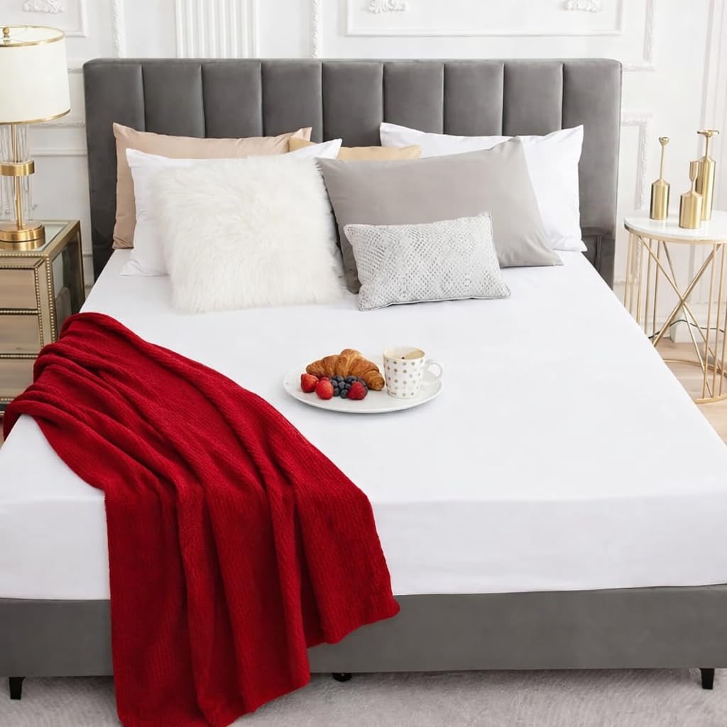 CREEVA PureNest Ultra Soft Cotton Feel Terry Mattress Protector King Size 72" x 75" Double Bed Protector | 100% Waterproof |Elastic Skirting | White-image-11