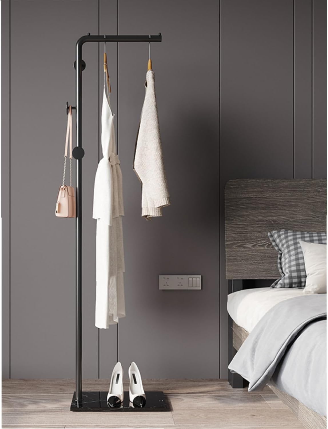 Sturdy Metal Freestanding Coat Rack with 3 Hooks,Coat Tree Coat Hat Handbag Hanger Stand with Stable Slate Base for Bedroom, Office, Hallway, Entryway, Living Room (Black)