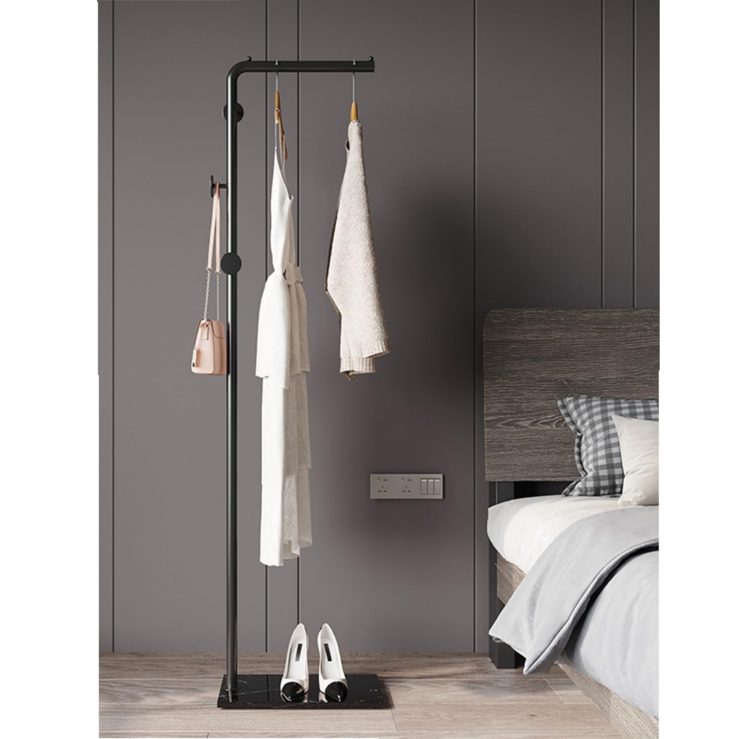 Sturdy Metal Freestanding Coat Rack with 3 Hooks,Coat Tree Coat Hat Handbag Hanger Stand with Stable Slate Base for Bedroom, Office, Hallway, Entryway, Living Room (Black)