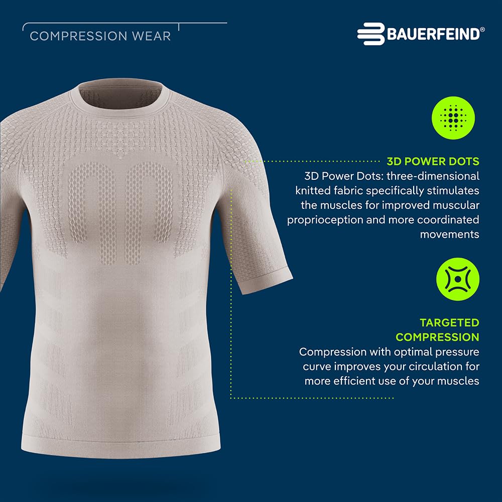 BAUERFEIND T-shirt de compression à manches courtes pour homme - Pour une meilleure circulation sanguine des muscles du torse et des bras - Polyamide et élasthanne