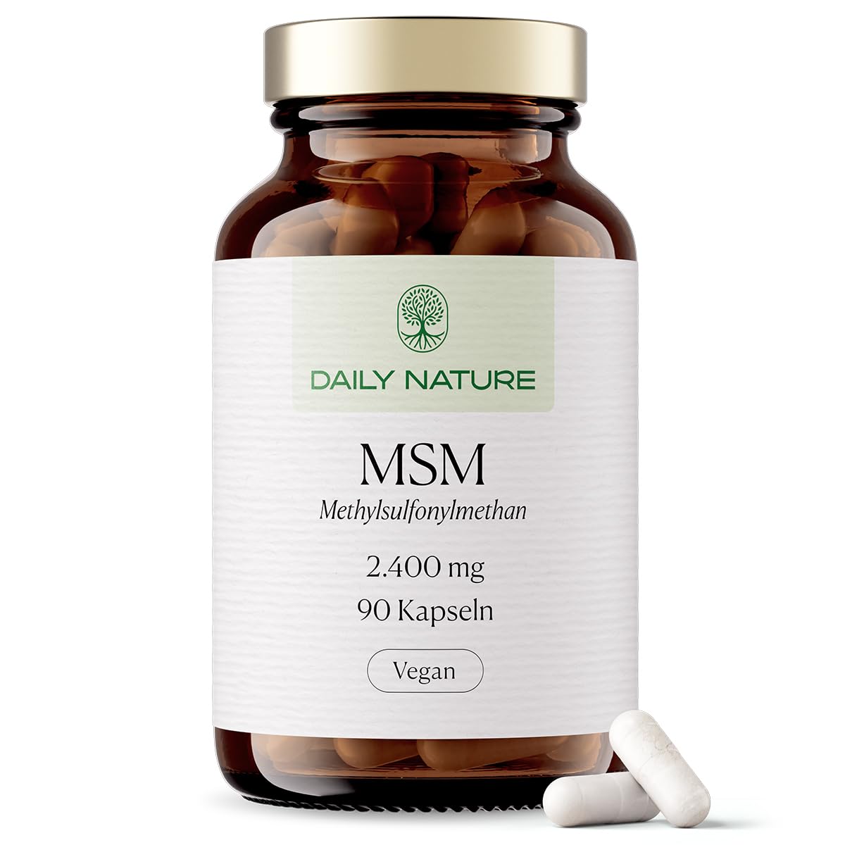 DAILY NATURE® Premium MSM Kapseln I 90 Kapseln hochdosiert mit 2400 mg MSM Pulver pro Tagesdosis I Nahrungsergänzungsmittel mit Methylsulfonylmethan I gluten- & laktosefrei I hochwertige Inhaltsstoffe