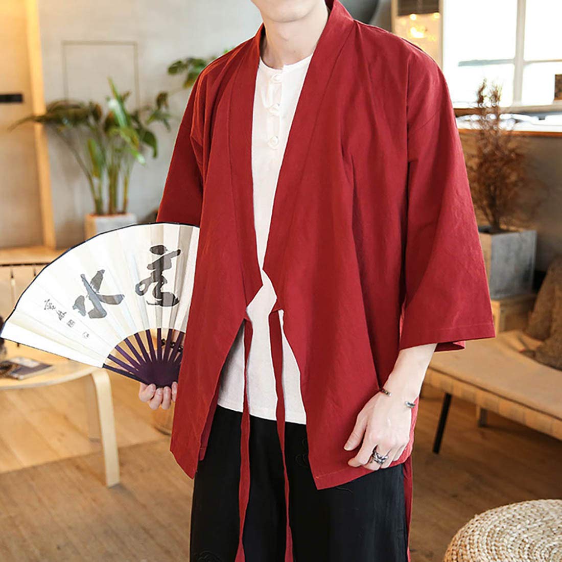 Kimono Japanse Kostuum Jas Mannen Harajuku Stijl Tops Jas Japan Vest Chinese Traditionele Losse Shirt Yukata Jas, Erwt En8, XL
