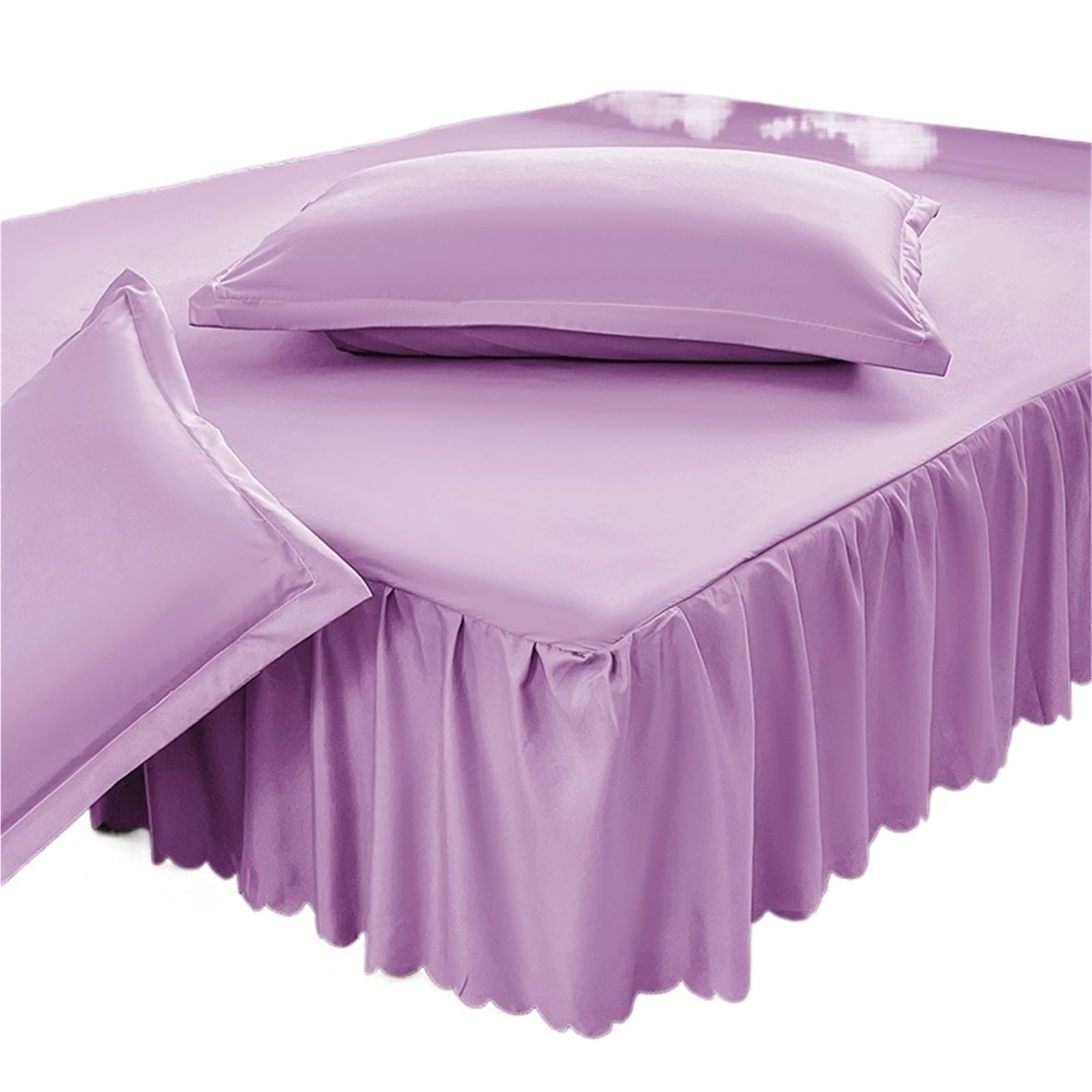 Bed Skirt 3-Piece Set: Solid-color Bed Skirt + Pair Of Pillowcases (Without Cores), Bedspread, Mattress Cover, Sheet, Bedding Set(Purple,Queen 153x203cm 3pc)