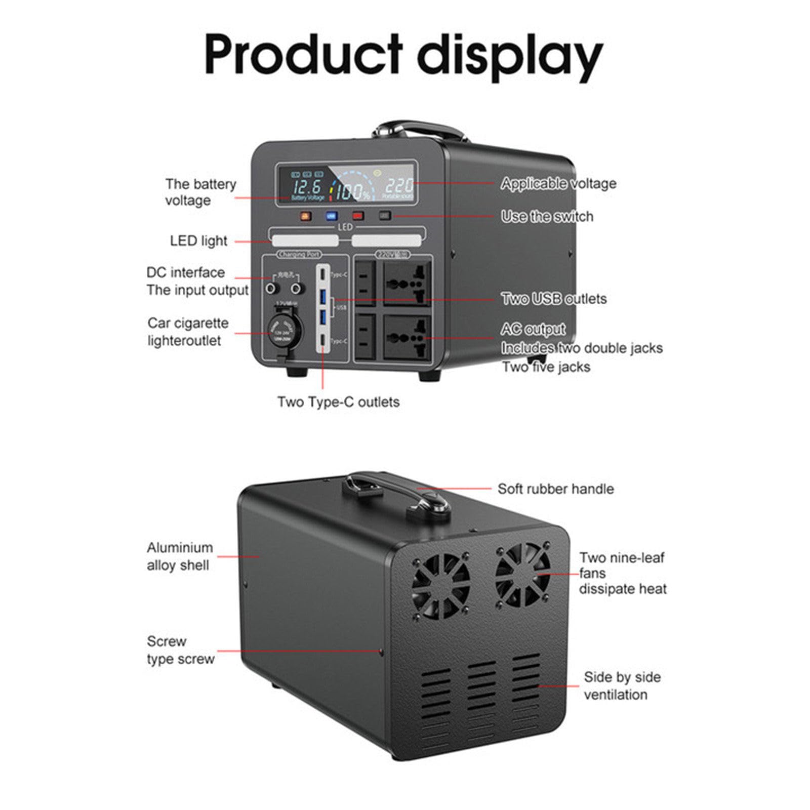 Batterie externe portable 220 V pour extérieur, stockage d'énergie de grande capacité (120 000 mAh/150 000 mAh), idéale pour le camping, la conduite en voiture, les pannes de batterie et les situati