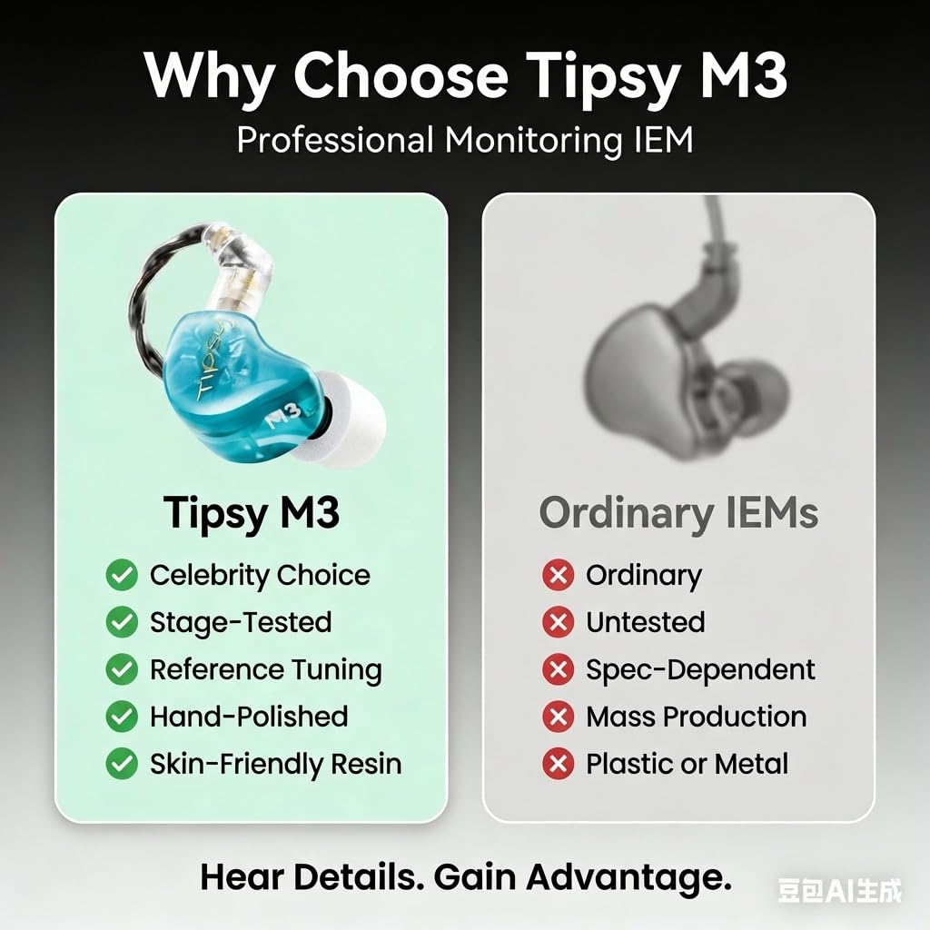Tipsy M3 Pro IEM Kopfhörer, Gaming In Ear Monitor mit 1DD + 2BA Hybrid-Treibern, Räumlicher Klang für FPS Gaming, Präzise Ortung, Abnehmbares 0,78 mm 2-Pin Kabel, 3,5 mm Anschluss ohne Mikrofon(Blau)