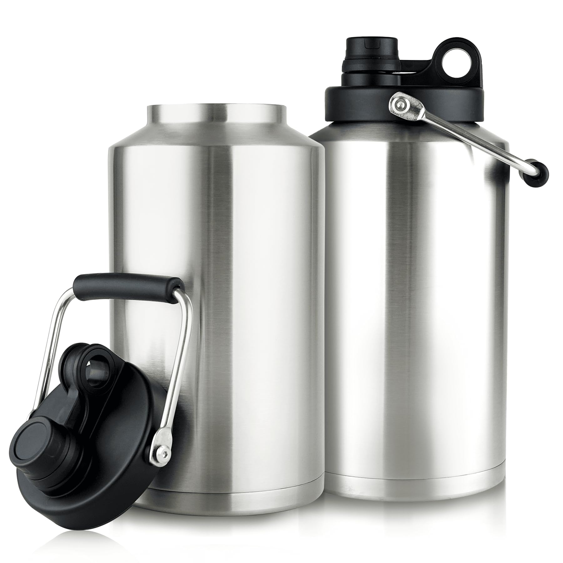 1 Gallon Water Bottle Insulated Stainless Steel Keeps Ice 48Hr, Large Water Gallon Jug Wide Mouth Leakproof Vacuum for Gym, Camping, & Construction Stainless Steels (2 Packs) 128 Ounces Stainless Steels (2 Packs)