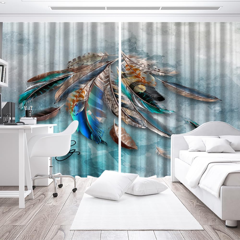 HABEAT 3D Traumfänger Gardinen Abdunkelnde Feder Kindervorhänge Vorhang mit ösen 2er Set Vorhänge Blickdicht Verdunkelungs für Kinderzimmer Schlafzimmer Wohnzimmer B 200 X H 160 cm（Motiv 29-5）