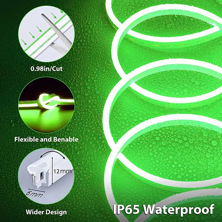 Image of 16.4 Feet Neon LED Strip Light | 12V Adapter, Waterproof IP65, Silicone Flexible Rope Light for Home Wall Decor & Gaming Room| Led Strip Lights | Neon Lights 5 Meter | (Green)