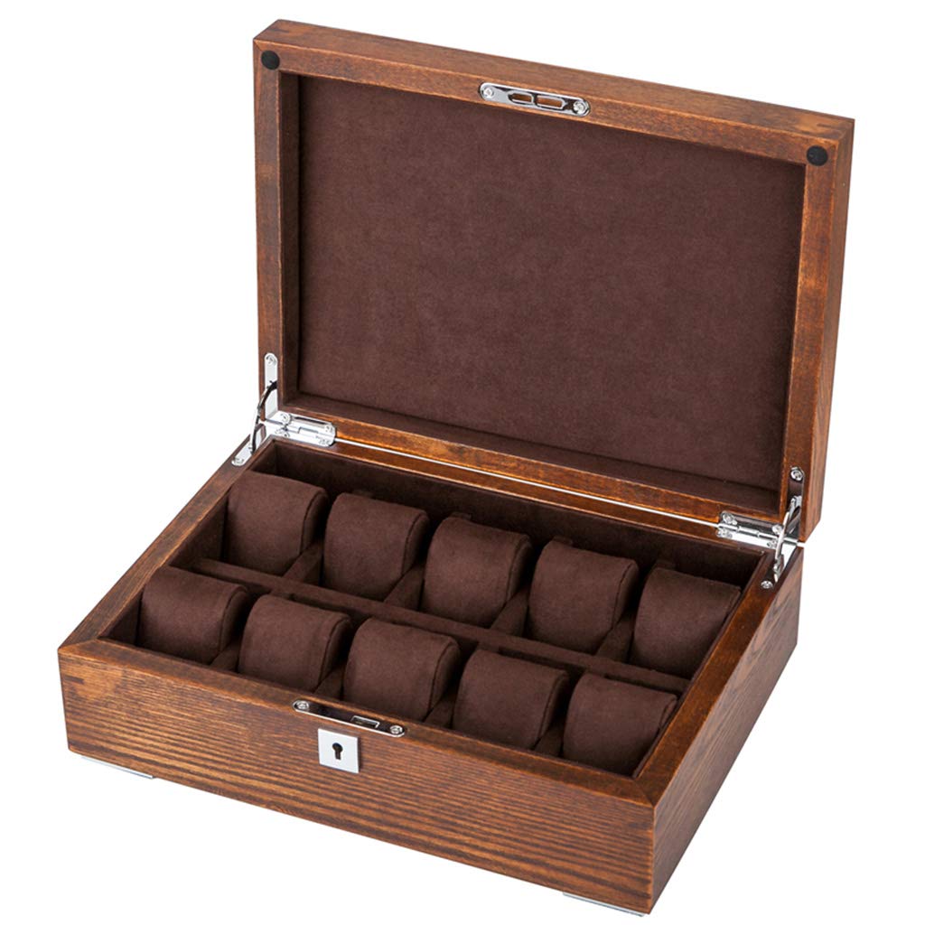 ANVLOJRIH Watch Display Storage Box 10 Grids Luxury Jewelry Collection Case Showcase Organiser with Metal Lock and Removable Velvet Pillows