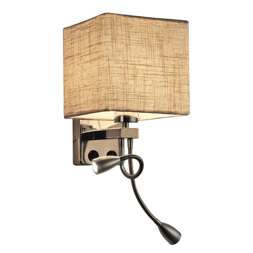 Nordic Fabric LED With Switch Wall Light, Creative Staircase Hotel Living Room Bedroom Aisle Double Head Square Lampshade AA+