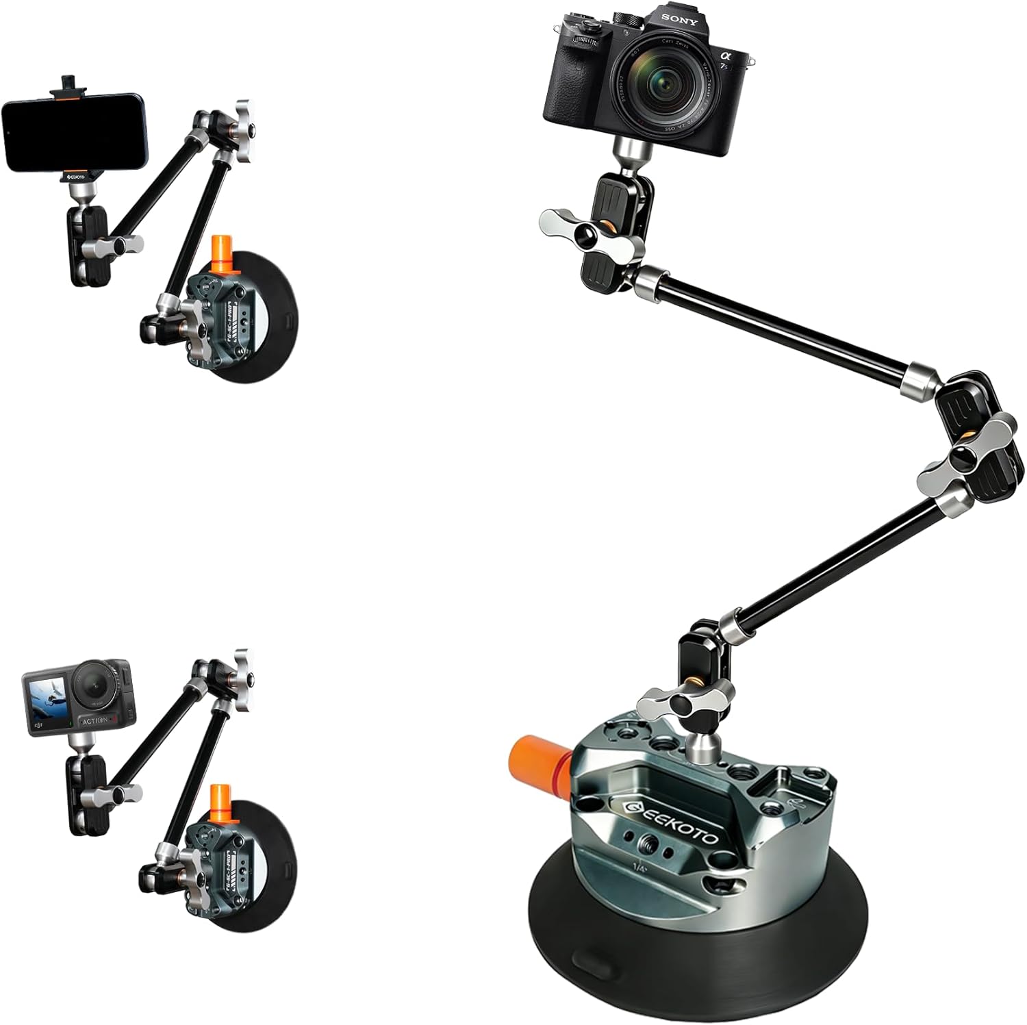 GEEKOTO 4.5” Suction Cup Mount with 22" Magic Arm,Camera Suction Cup Mount on Car Windshield/Dash/Window for iPhone/Action Camera/Content Creation/Live Streaming/Vlog