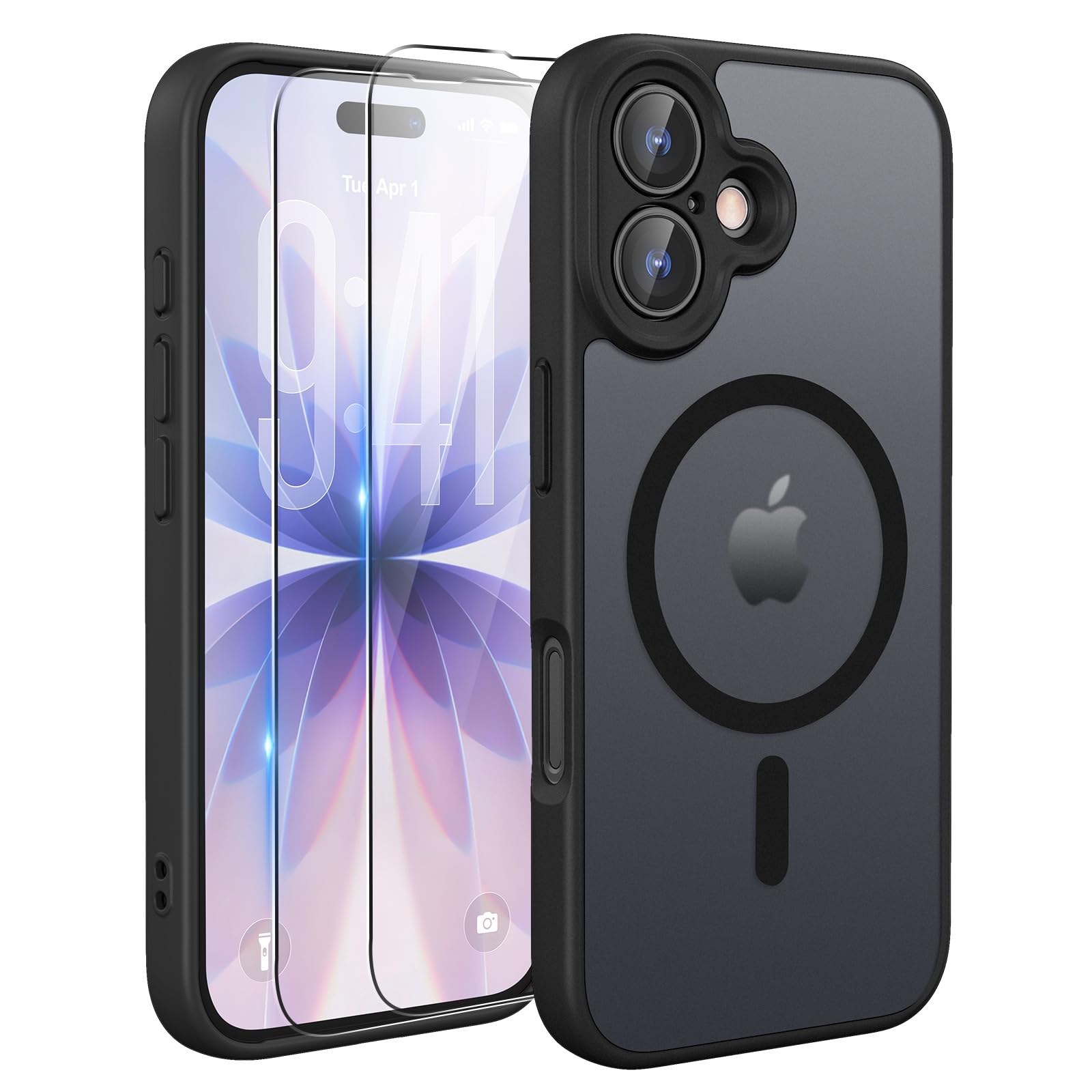 TQIAHF Magnetica Cover per iPhone 17 con 2 Pellicola Vetro Temperato Protezione Schermo Compatibile con Magsafe Case Militare Antiurto Sottile Opaca Telefono Custodia per iPhone 17,Nero