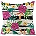 Banemi Taie d'oreiller Decorative Lin Oreiller Coussin Fleurs Feuilles Motif Rayé, 40 x 40 cm, Vert Fuchsia
