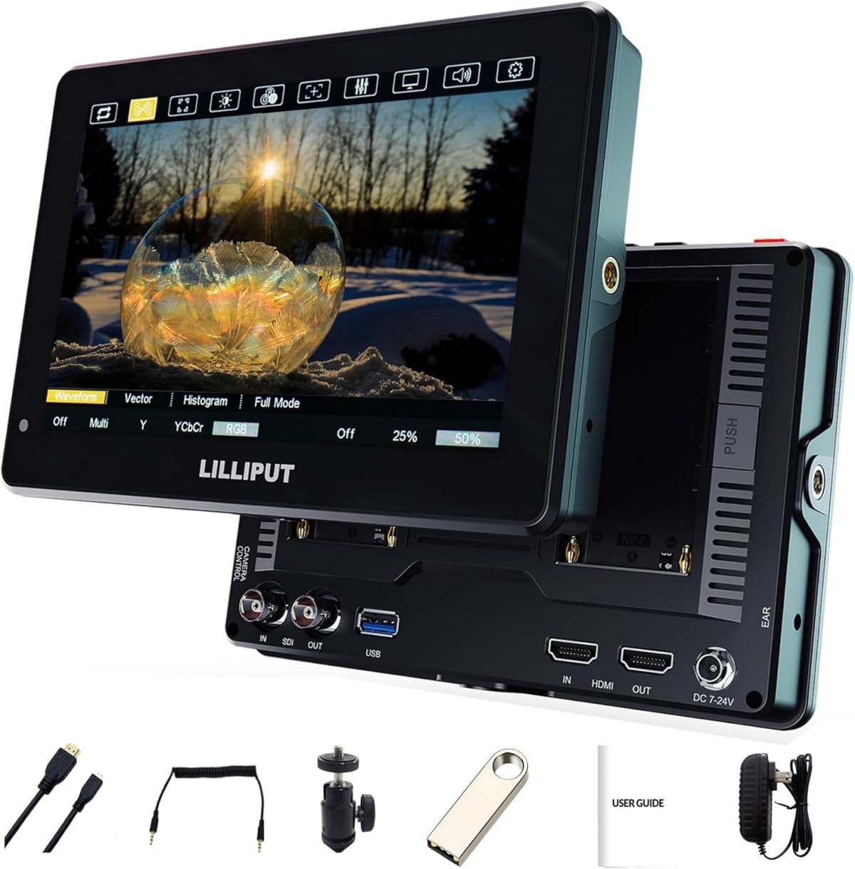 Lilliput HT7S 7 Inch Camera Field Monitor 2000 Nits High Brightness, HDMI 2.0 Touch Screen 3G SDI 60HZ 1920 * 1200 3D-LUT Outdoor Sunlight Readable