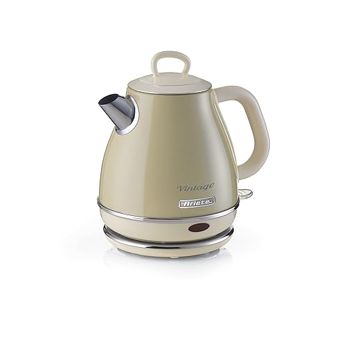 Ariete Bollitore Vintage 2868, Bollitore Elettrico con Base Cordless a 360°, Spegnimento Automatico, Capacità 1 L, Acciaio Inossidabile, 1600W, Beige
