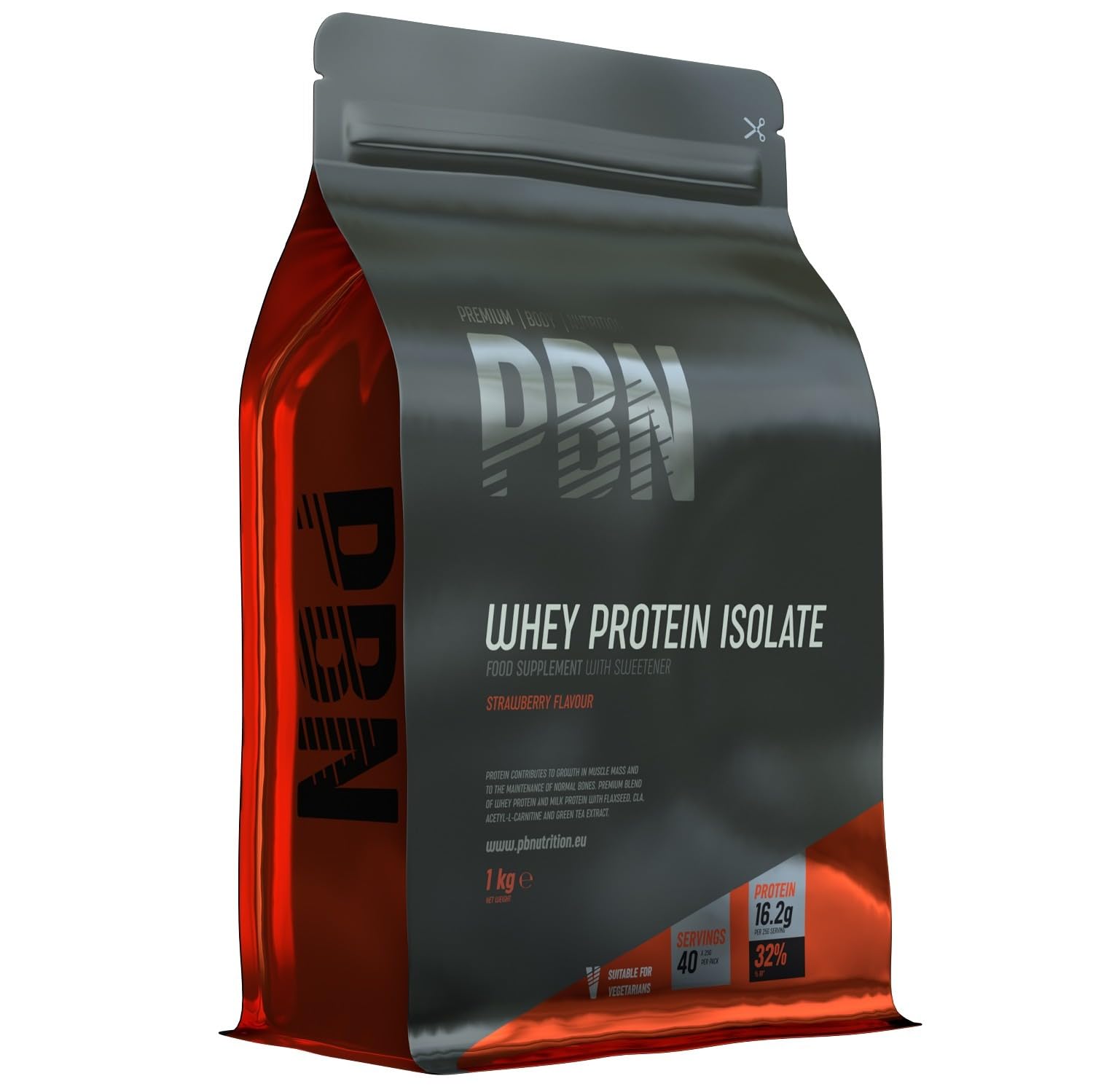 PBN - Premium Body Nutrition - Poudre de Protéines Whey Isolat, 1kg, Fraise - 33 Portions