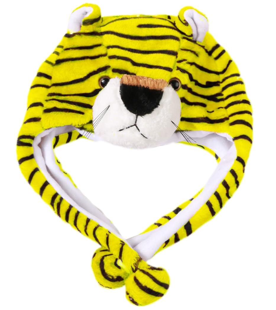 Naichuo Plush Animal Hat with Ear Flaps, Cozy Novelty Party Cap for for Kids Teens Adults Halloween Christmas(Brown Tiger) - Image 2