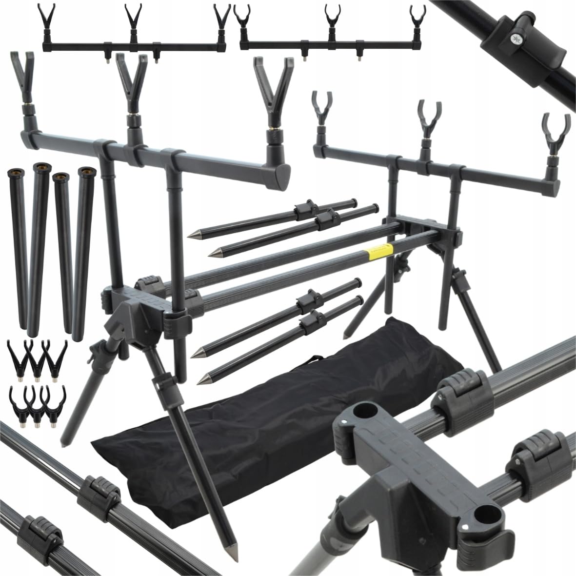 A&N Rod Pod – Karpfen Rutenständer für 3 Ruten, verstellbar 60–115 cm, stabiler Rutenständer mit Transporttasche und Auflagen