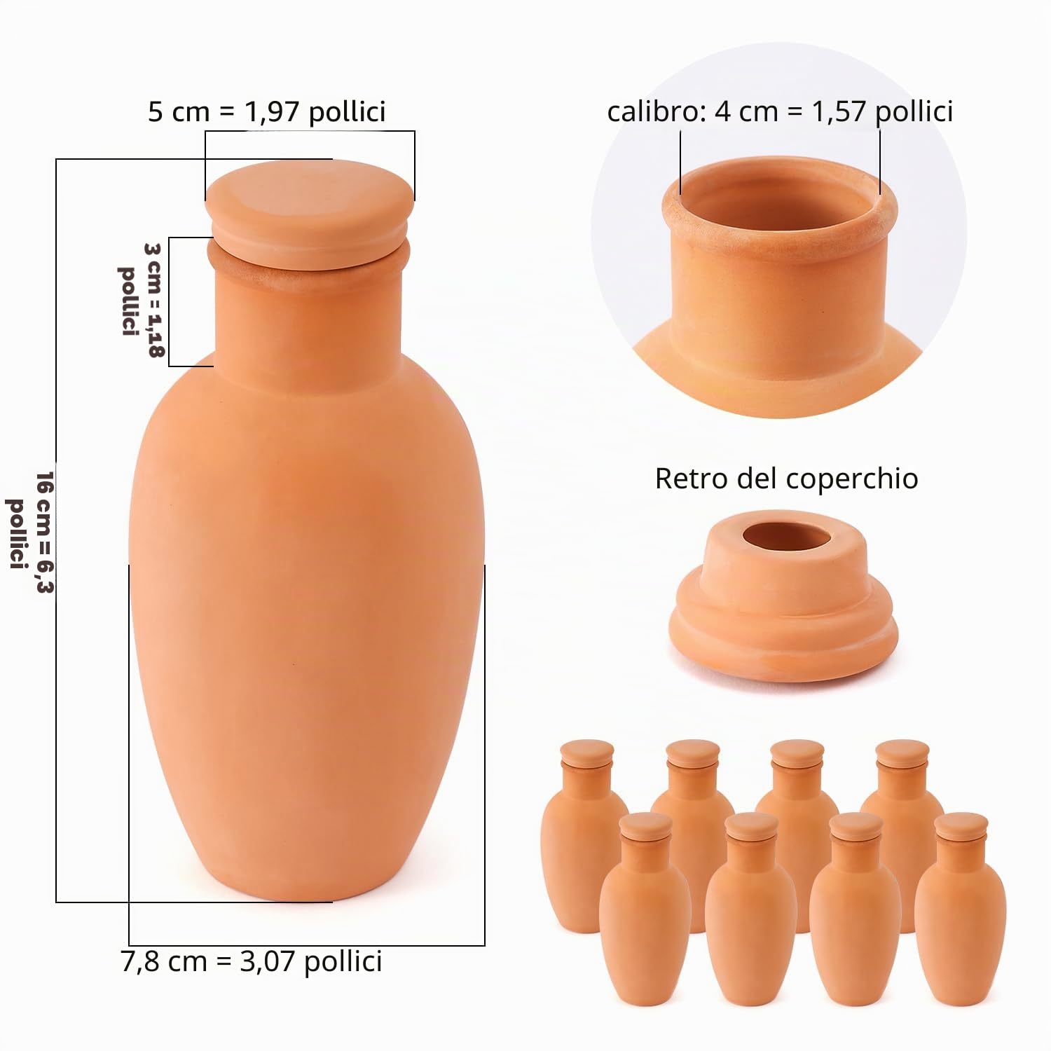 Ollas - Set di 8 vasi autoirriganti in terracotta, per piante da interni ed esterni, grandi lampadine