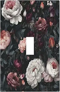 Decorative Light Switch Cover Plate Rustic Big Pink Flowers White Peony Floral 1 Gang Wall Plate Oversized Single Toggle Wall Cover Plate Jumbo Electrical Switchplate Faceplate