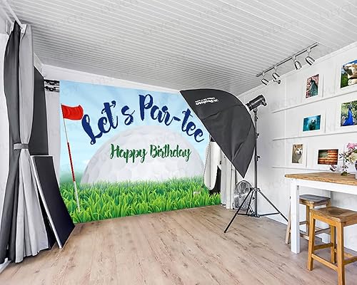 Miniatura 3 de Telón de fondo de cumpleaños de golf de 7 x 5 pies, Let's Par-Tee, campo de golf, tema deportivo para fiesta de cumpleaños, decoración de mesa de