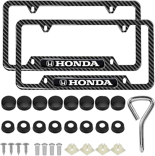 Marcos de matrícula de 4 agujeros de fibra de carbono para Honda, paquete de 2 soportes de matrícula de metal de aluminio negro, tornillos de placa disponible en Yaxa Colombia